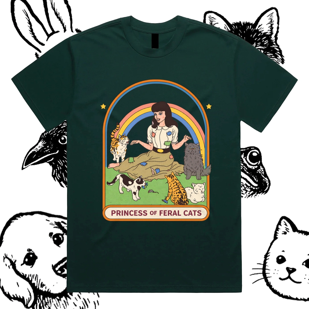 Princess Of Feral Cats - Cotton Classic Fit Retro Dark Humor Graphic Tee