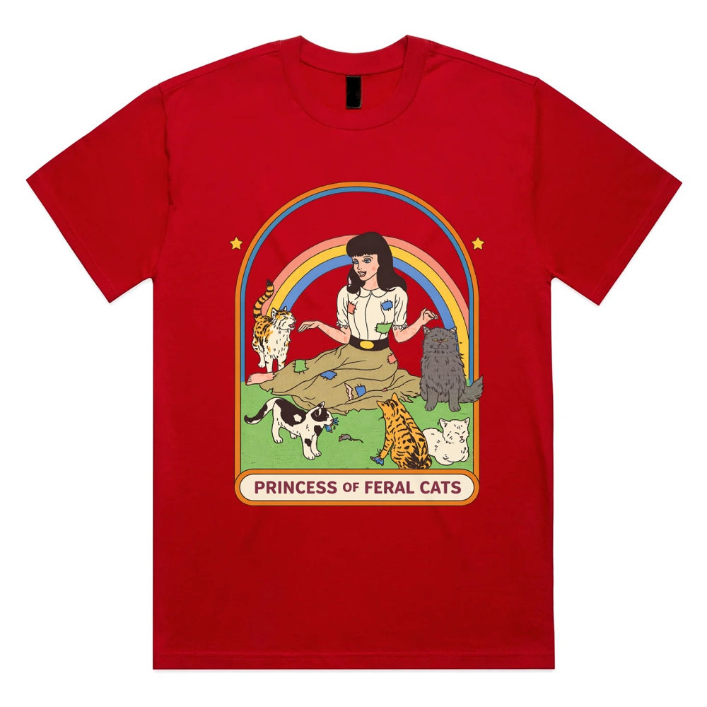 Princess Of Feral Cats - Cotton Classic Fit Retro Dark Humor Graphic Tee