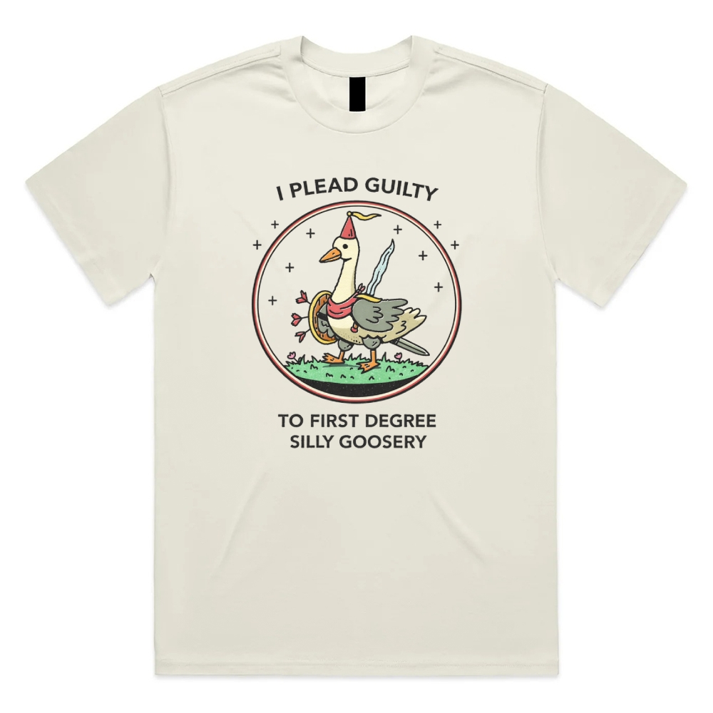 I Plead Guilty To First Degree Silly Goosery - Cotton Classic Fit Retro Dark Humor Graphic Tee
