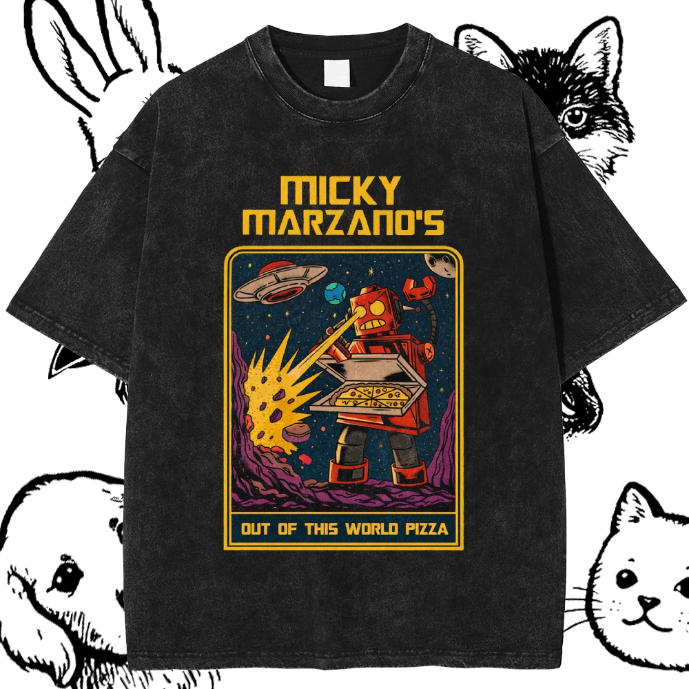 Micky Marzano's Out of This World Pizza - Cotton Vintage Wash Classic Graphic Tee