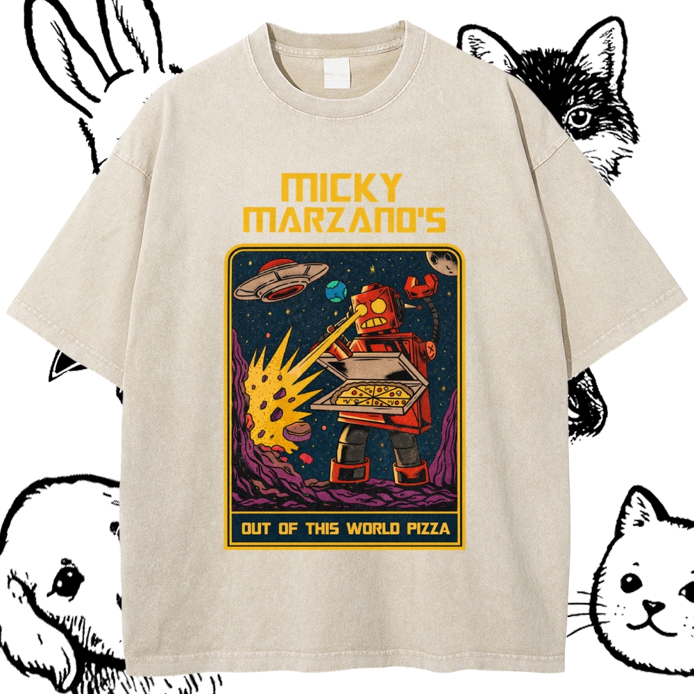 Micky Marzano's Out of This World Pizza - Cotton Vintage Wash Classic Graphic Tee