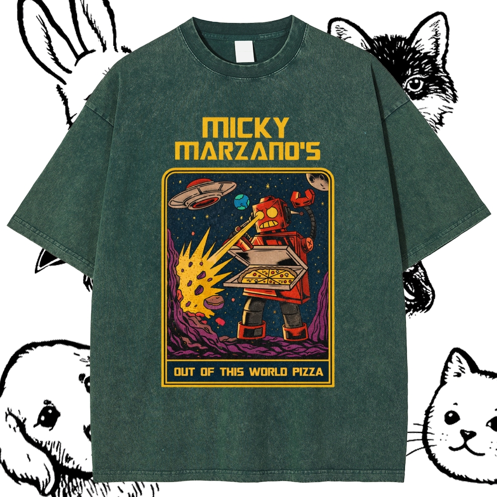 Micky Marzano's Out of This World Pizza - Cotton Vintage Wash Classic Graphic Tee