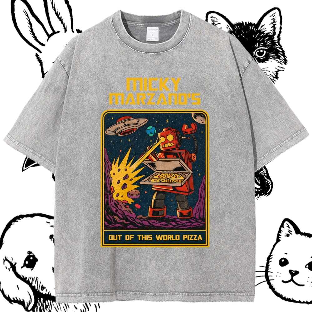 Micky Marzano's Out of This World Pizza - Cotton Vintage Wash Classic Graphic Tee
