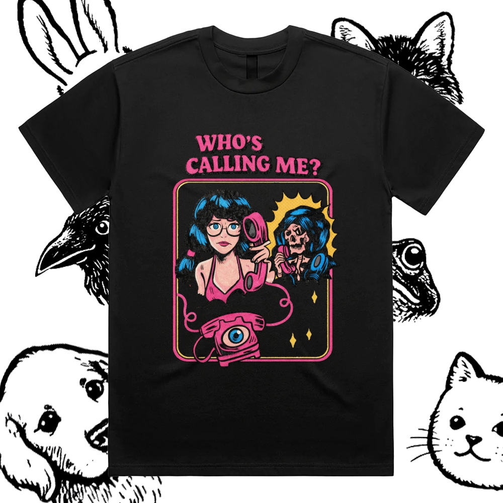 Who's Calling Me? - Cotton Classic Fit Retro Dark Humor Graphic Tee