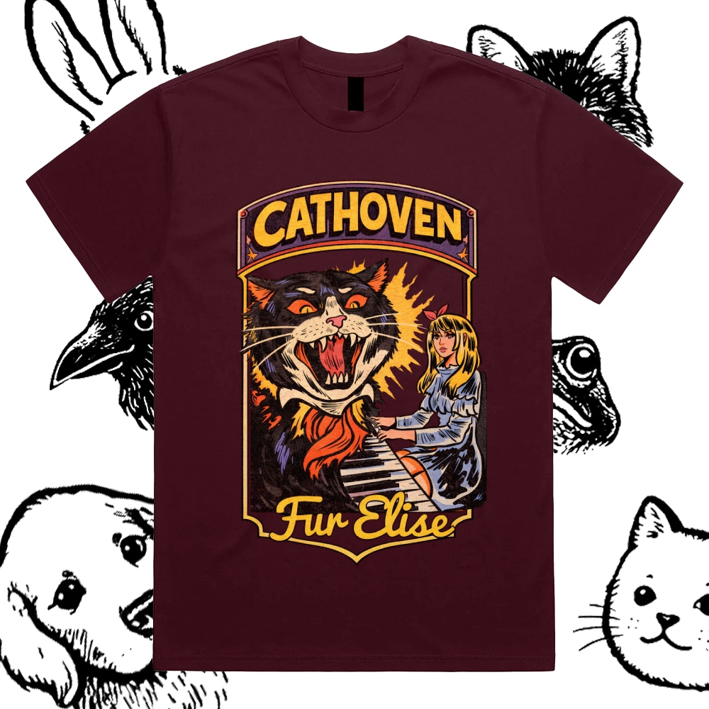 Cathoven Fur Elise - Cotton Classic Fit Retro Dark Humor Graphic Tee