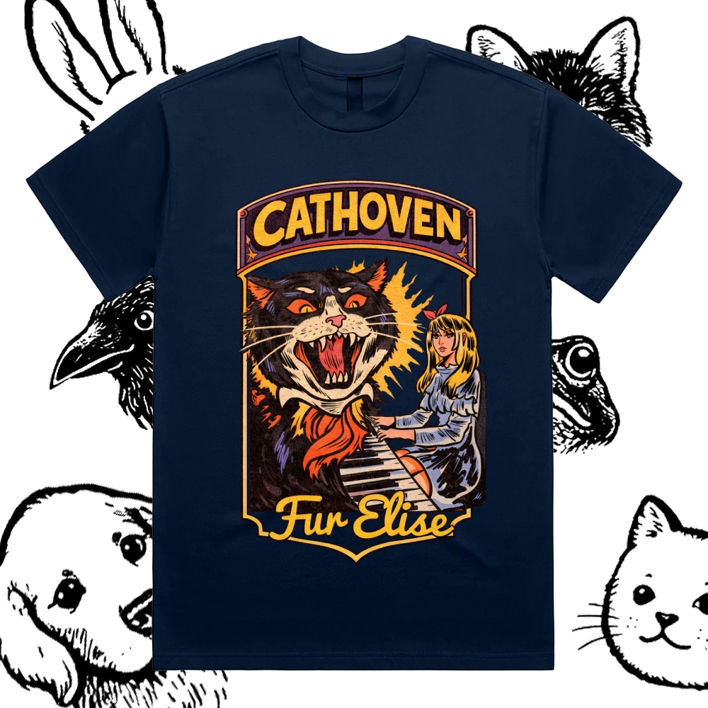 Cathoven Fur Elise - Cotton Classic Fit Retro Dark Humor Graphic Tee