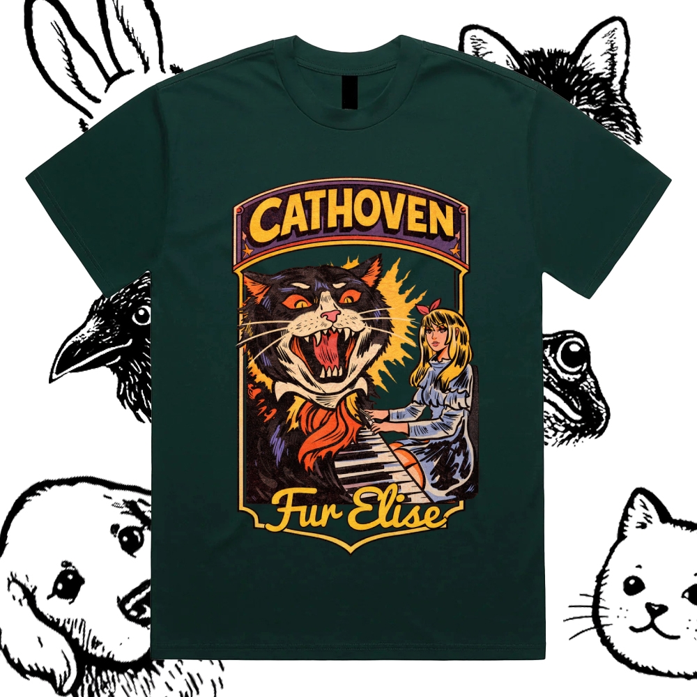 Cathoven Fur Elise - Cotton Classic Fit Retro Dark Humor Graphic Tee