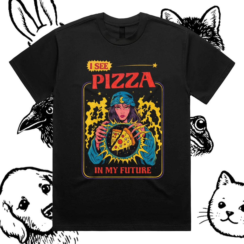 I See Pizza In My Future - Cotton Classic Fit Retro Dark Humor Graphic Tee