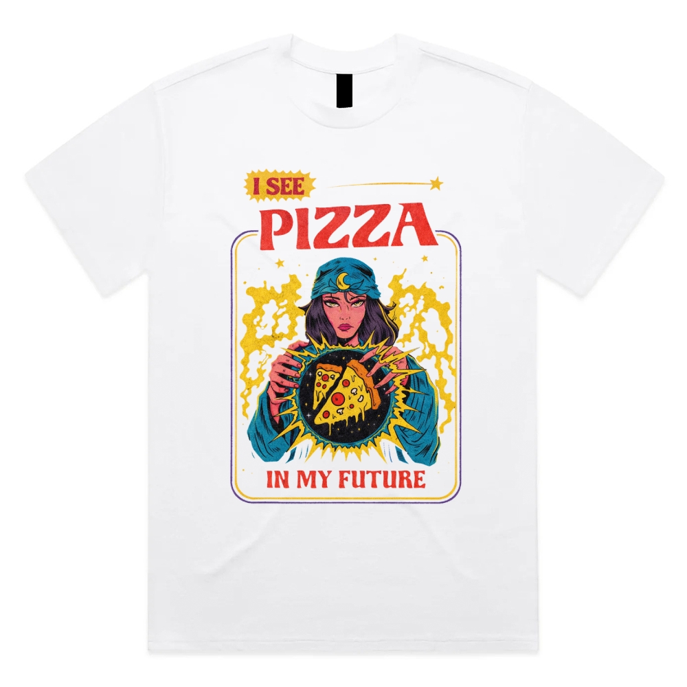 I See Pizza In My Future - Cotton Classic Fit Retro Dark Humor Graphic Tee