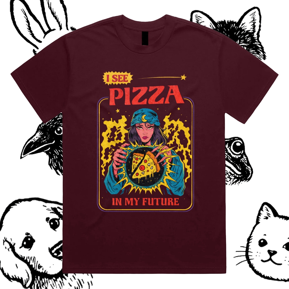 I See Pizza In My Future - Cotton Classic Fit Retro Dark Humor Graphic Tee