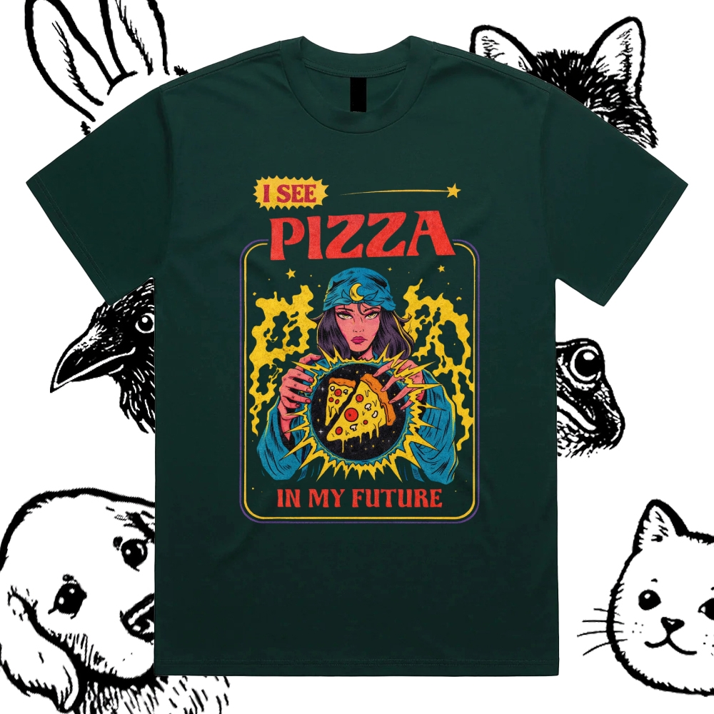 I See Pizza In My Future - Cotton Classic Fit Retro Dark Humor Graphic Tee
