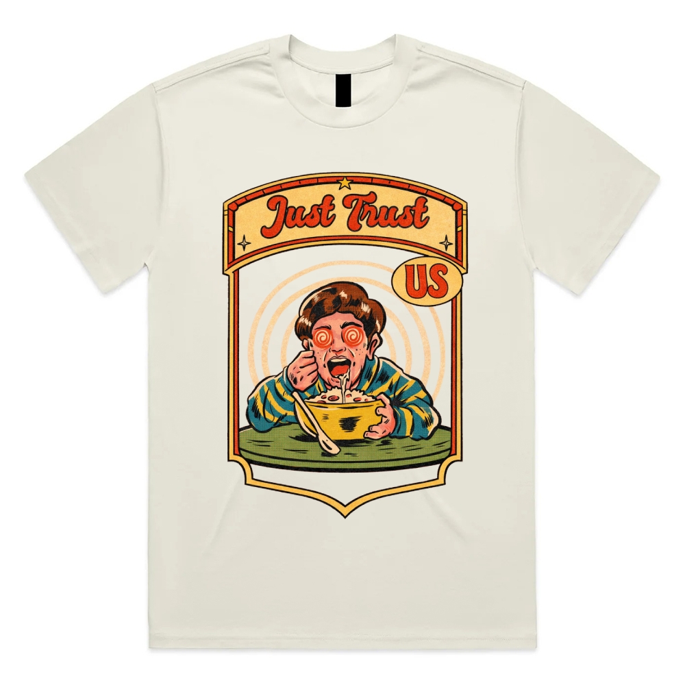 Just Trust Us - Cotton Classic Fit Retro Dark Humor Graphic Tee