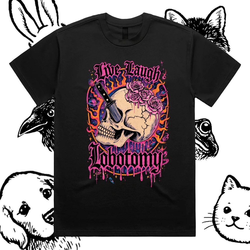 Psychedelic Gothic Skull Cotton Classic Fit Retro Dark Humor Graphic Tee