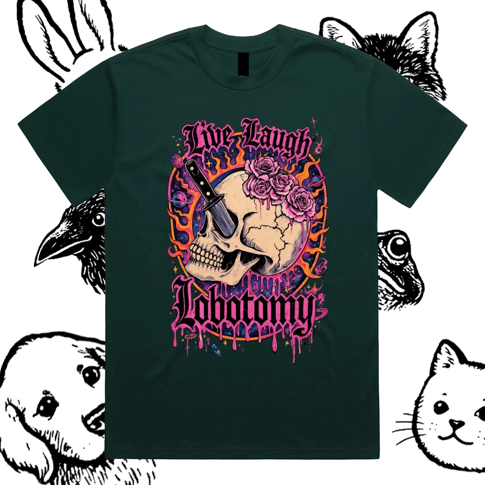 Psychedelic Gothic Skull Cotton Classic Fit Retro Dark Humor Graphic Tee