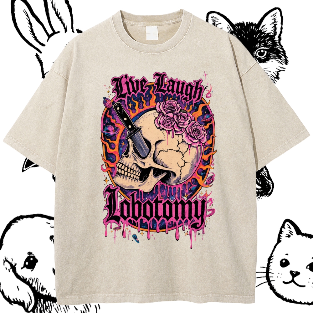 Psychedelic Gothic Skull Cotton Vintage Wash Classic Graphic Tee