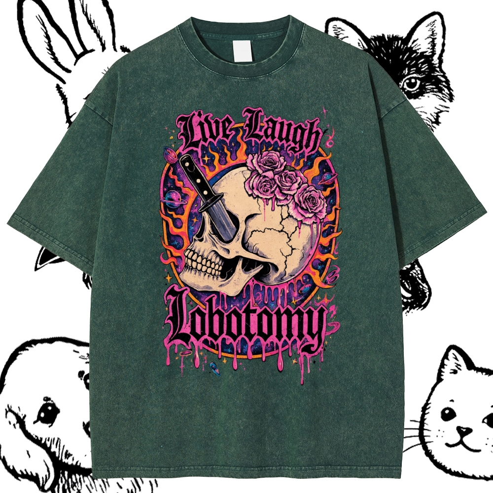 Psychedelic Gothic Skull Cotton Vintage Wash Classic Graphic Tee