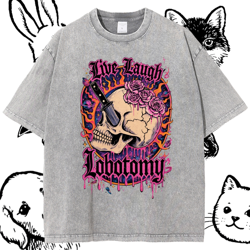 Psychedelic Gothic Skull Cotton Vintage Wash Classic Graphic Tee