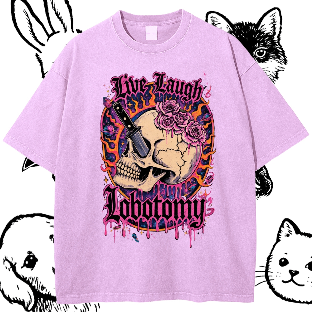 Psychedelic Gothic Skull Cotton Vintage Wash Classic Graphic Tee