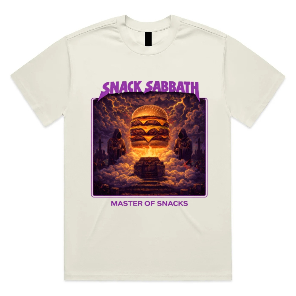 Snack Sabbath Burger Ritual Cotton Classic Fit Retro Dark Humor Graphic Tee