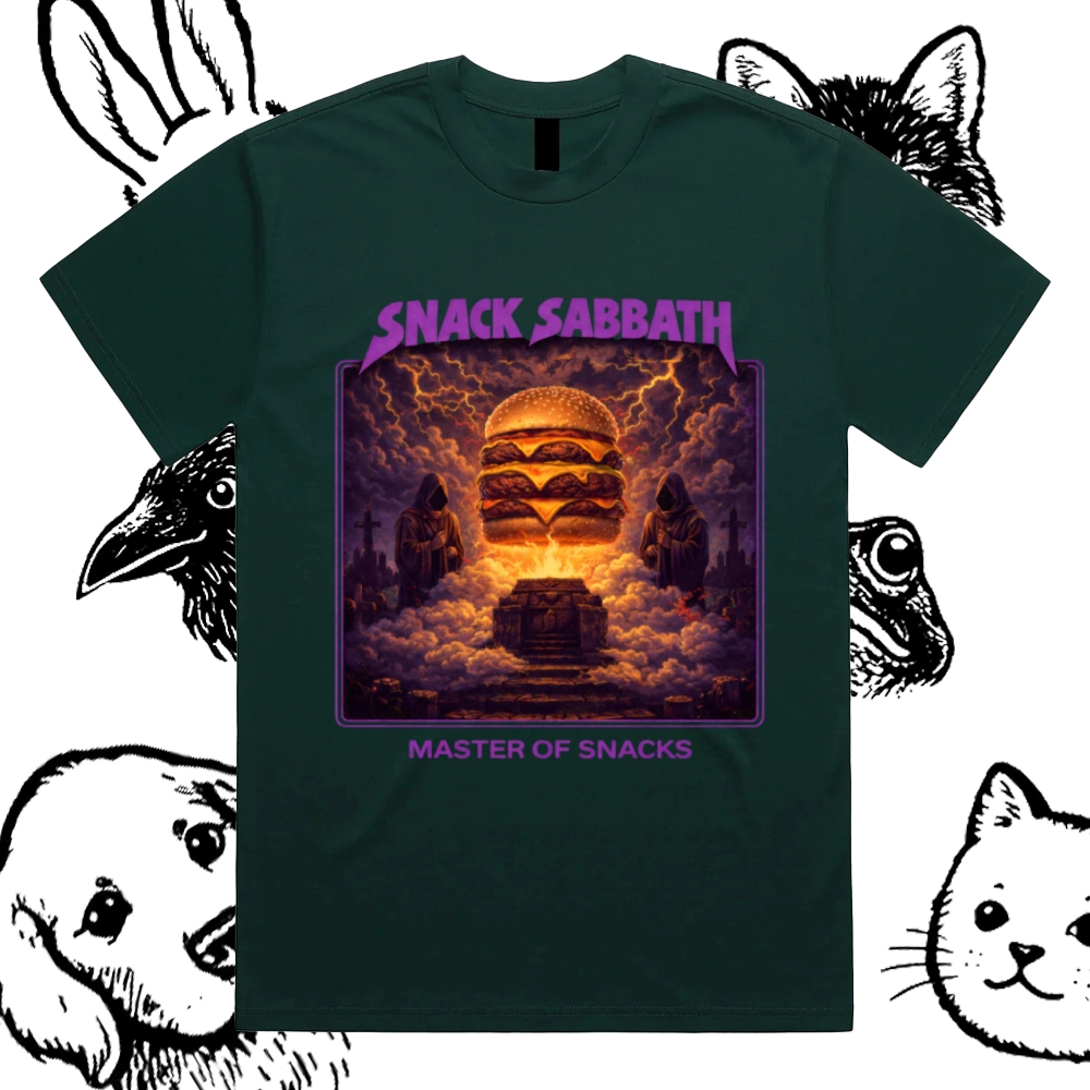Snack Sabbath Burger Ritual Cotton Classic Fit Retro Dark Humor Graphic Tee