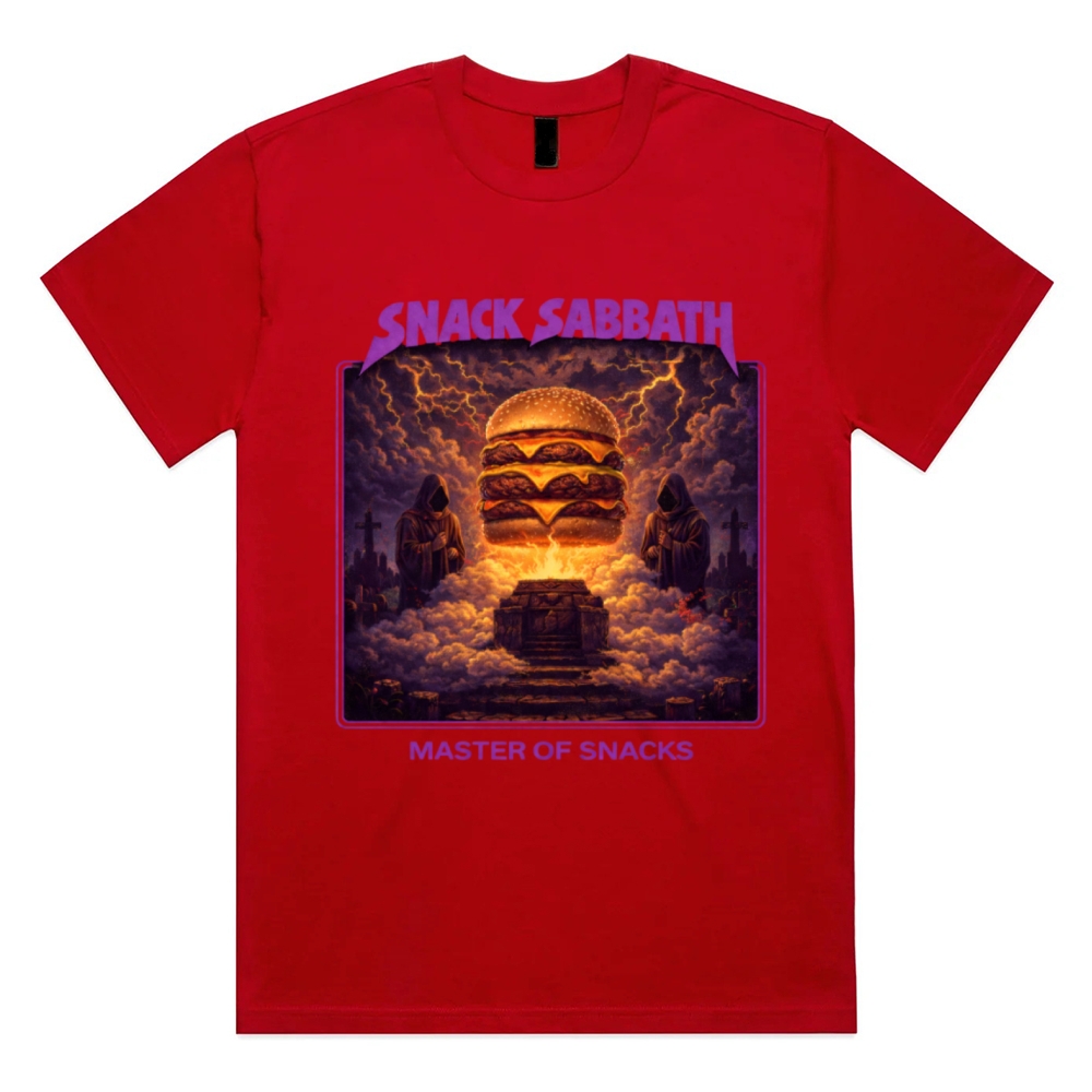 Snack Sabbath Burger Ritual Cotton Classic Fit Retro Dark Humor Graphic Tee