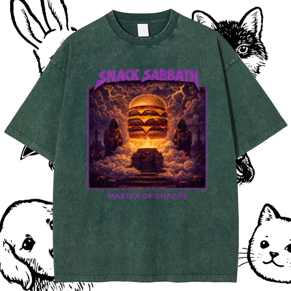 Snack Sabbath Burger Ritual  Cotton Vintage Wash Classic Graphic Tee