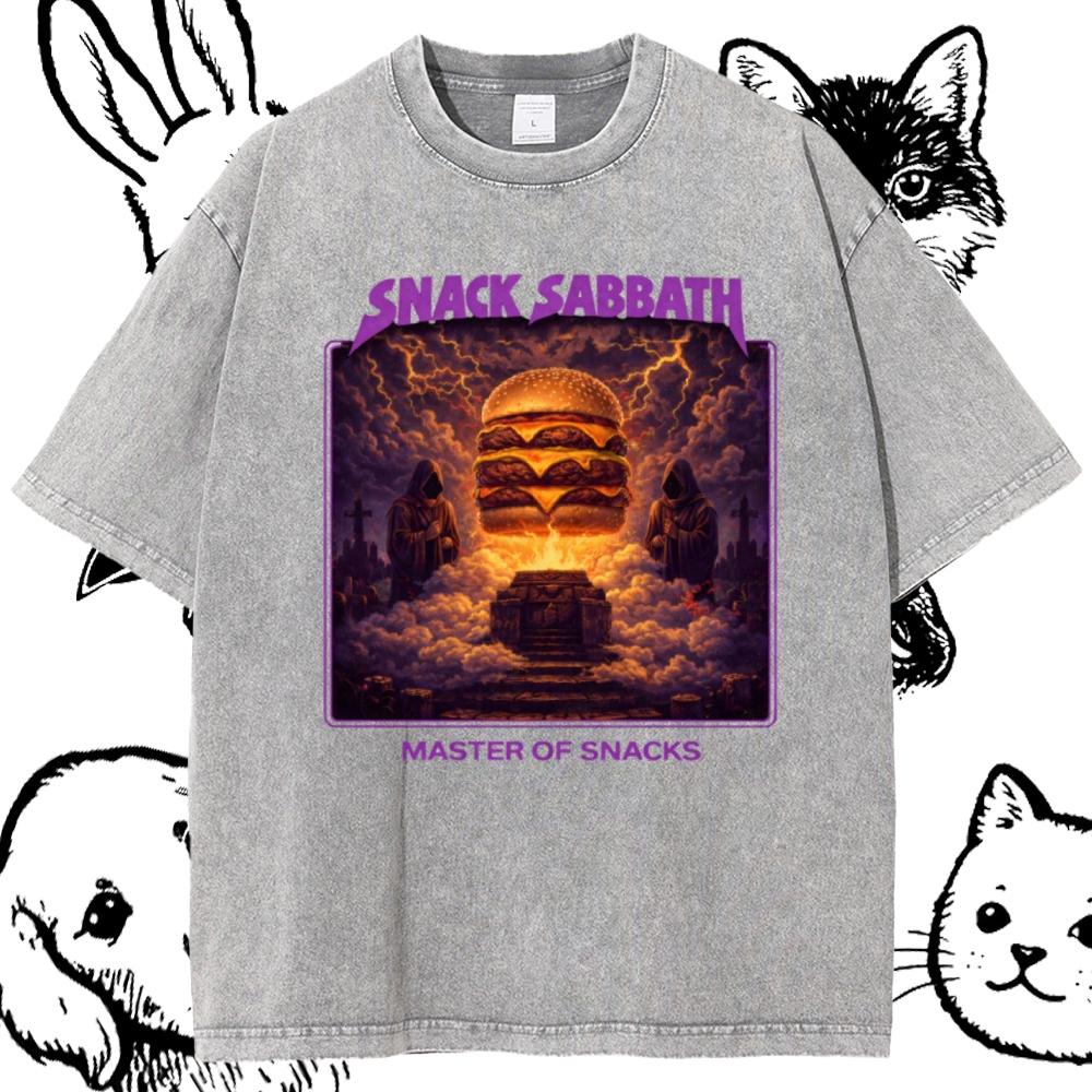 Snack Sabbath Burger Ritual  Cotton Vintage Wash Classic Graphic Tee