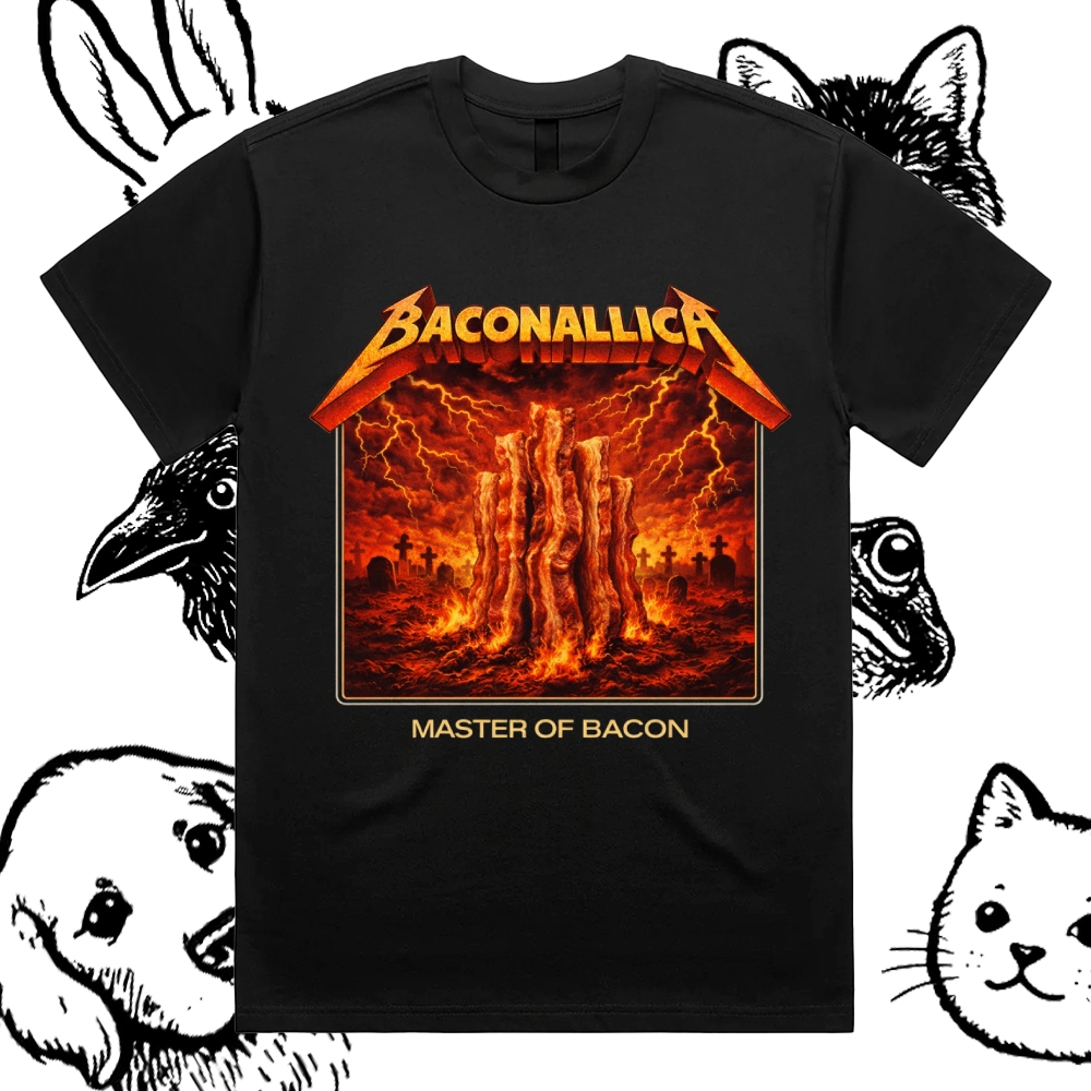 Baconallica Master Of Bacon Retro Metal Cotton Classic Fit Retro Dark Humor Graphic Tee