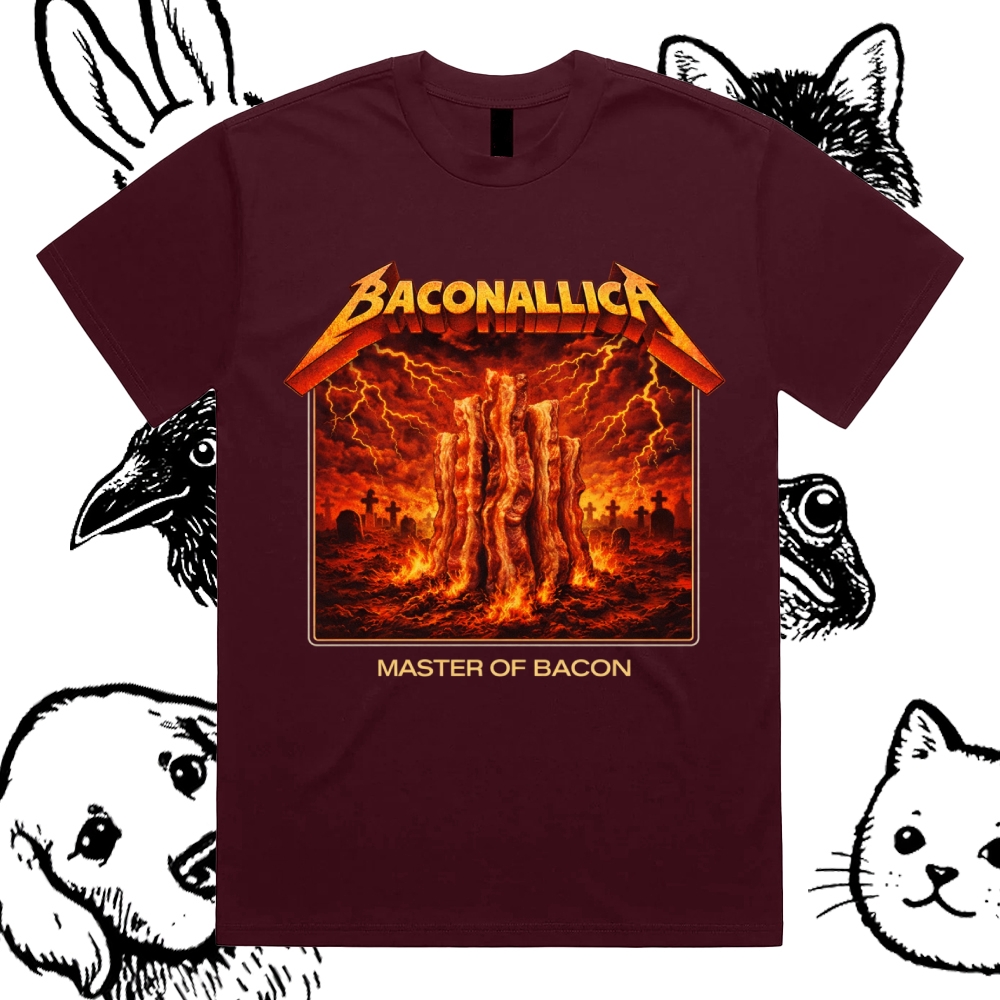 Baconallica Master Of Bacon Retro Metal Cotton Classic Fit Retro Dark Humor Graphic Tee