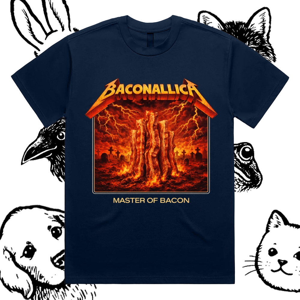 Baconallica Master Of Bacon Retro Metal Cotton Classic Fit Retro Dark Humor Graphic Tee