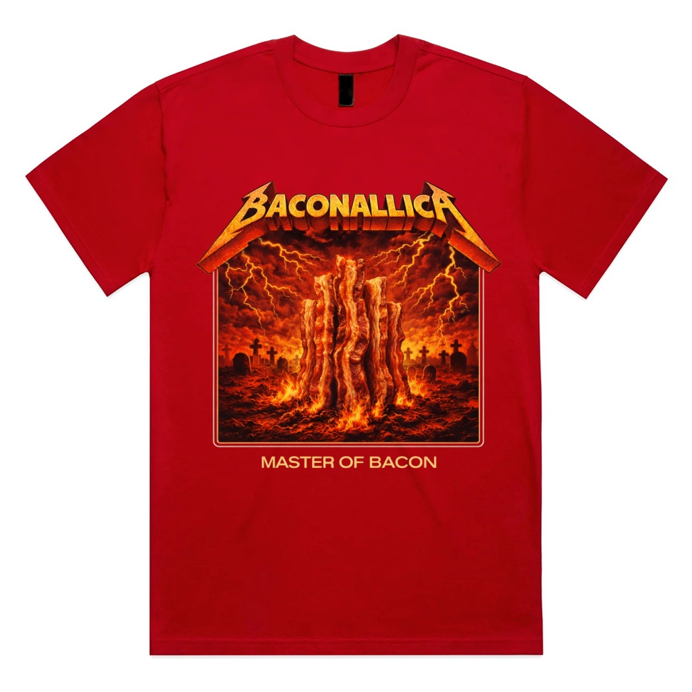 Baconallica Master Of Bacon Retro Metal Cotton Classic Fit Retro Dark Humor Graphic Tee
