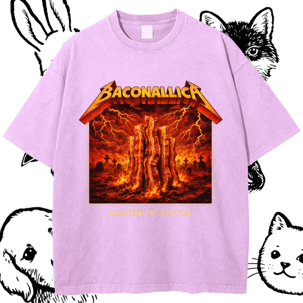 Baconallica Master Of Bacon Retro Metal Cotton Vintage Wash Classic Graphic Tee