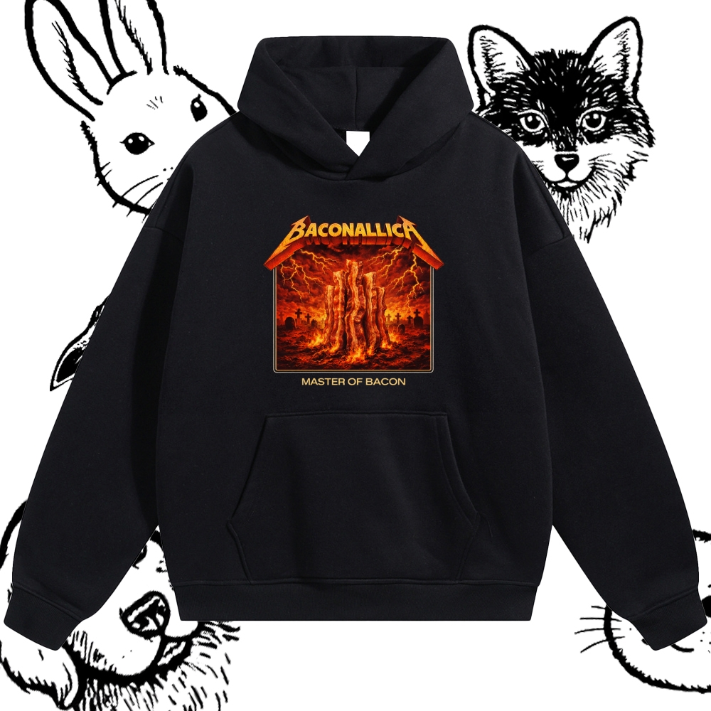 Baconallica Master Of Bacon Retro Metal Cotton Blend Classic Fit Unisex Hoodie