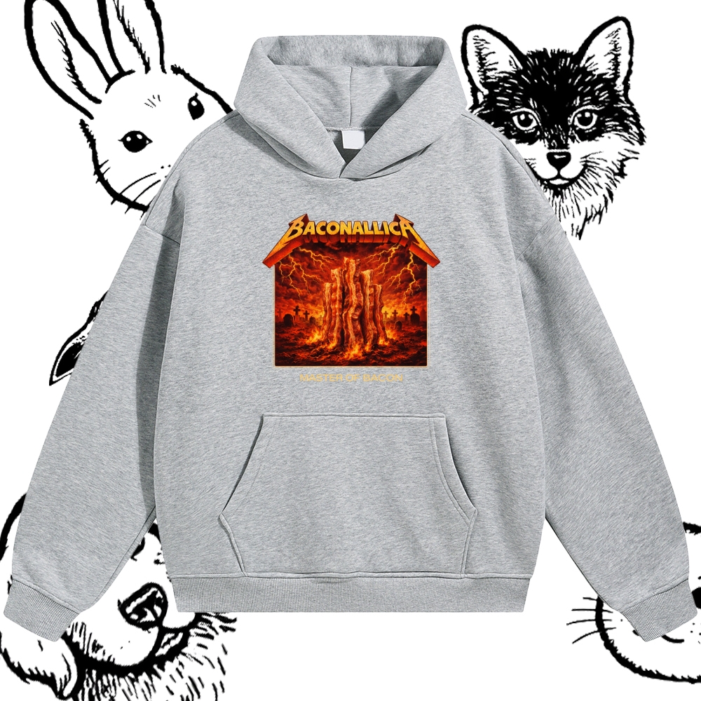 Baconallica Master Of Bacon Retro Metal Cotton Blend Classic Fit Unisex Hoodie