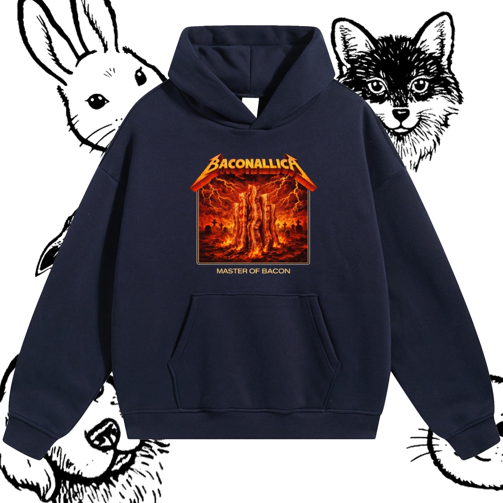 Baconallica Master Of Bacon Retro Metal Cotton Blend Classic Fit Unisex Hoodie
