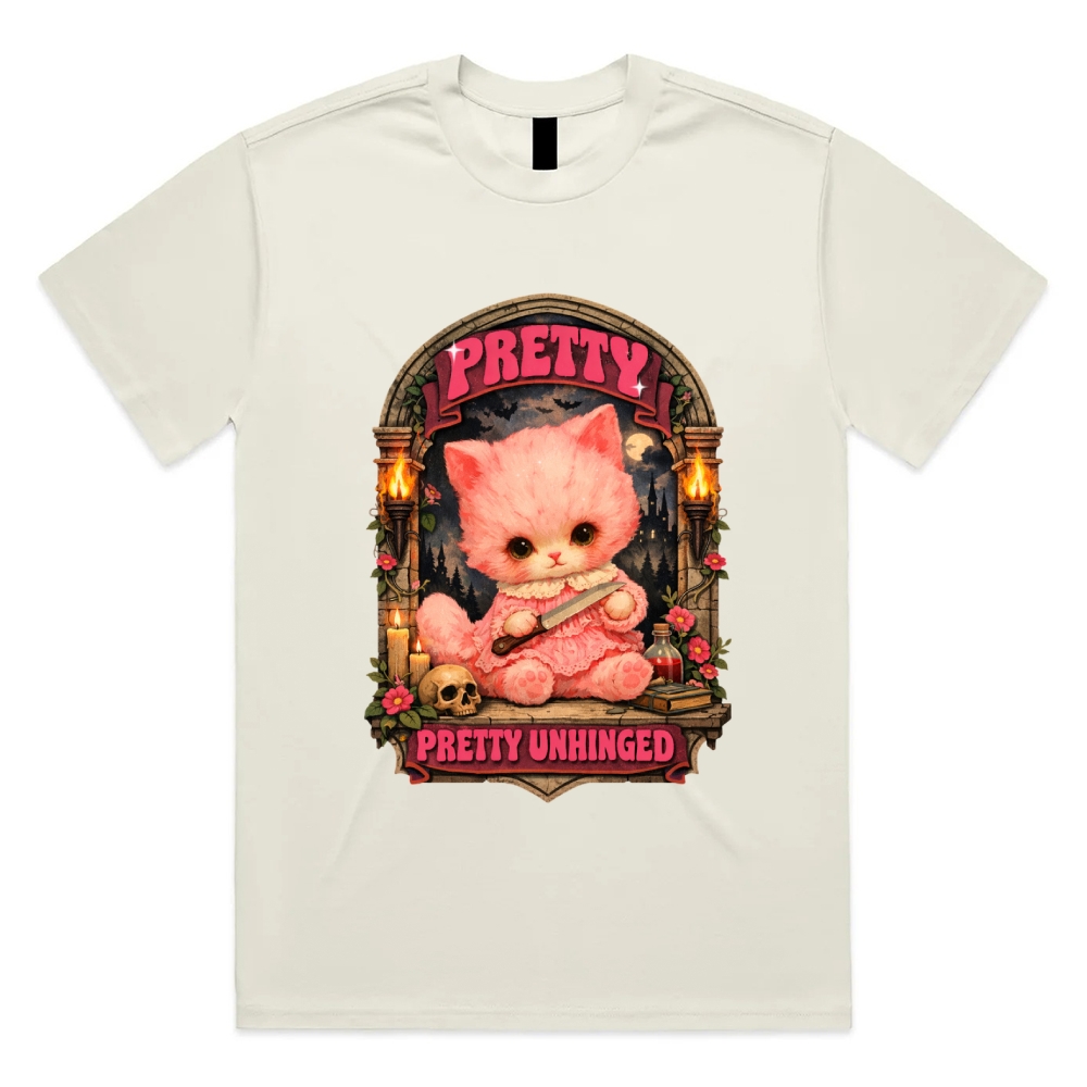 Pretty Unhinged Gothic Kitten Cotton Classic Fit Retro Dark Humor Graphic Tee