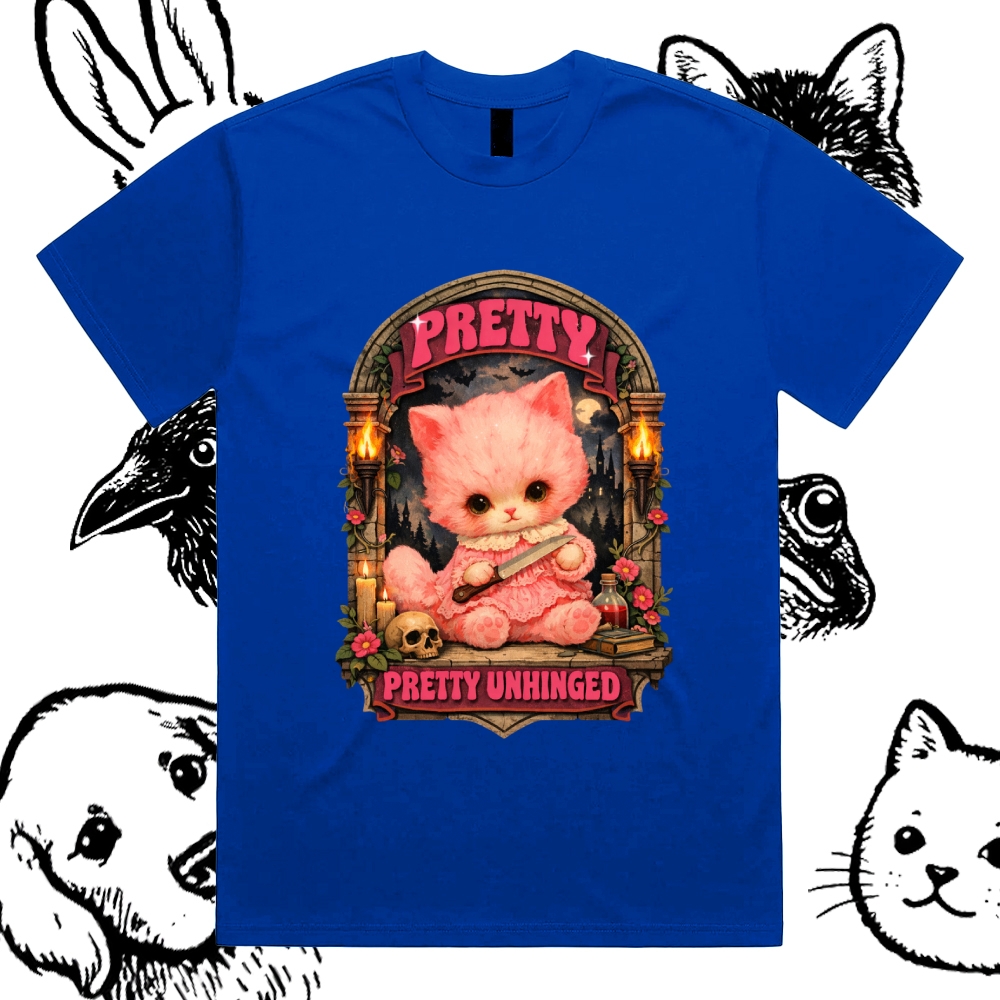 Pretty Unhinged Gothic Kitten Cotton Classic Fit Retro Dark Humor Graphic Tee