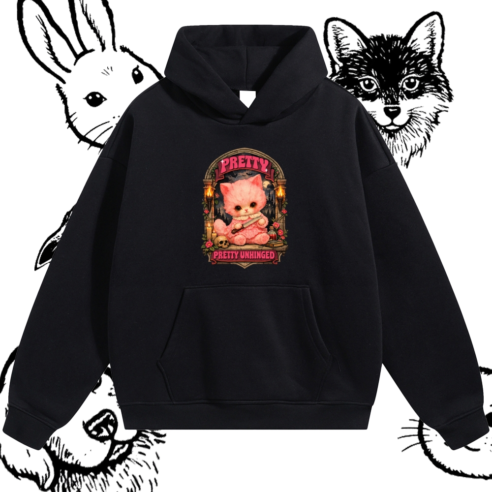 Pretty Unhinged Gothic Kitten  Cotton Blend Classic Fit Unisex Hoodie