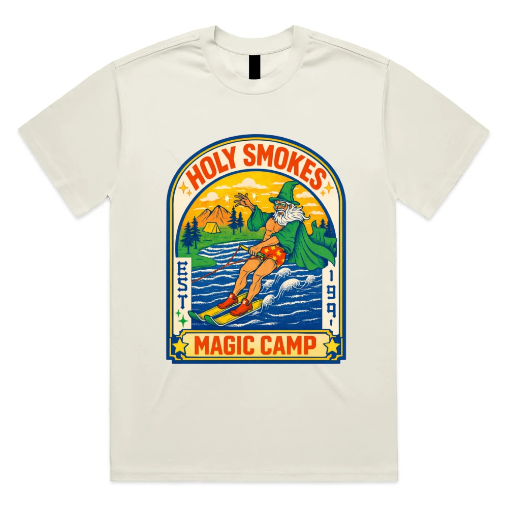 Mystic Summer Waterskiing Cotton Classic Fit Retro Dark Humor Graphic Tee