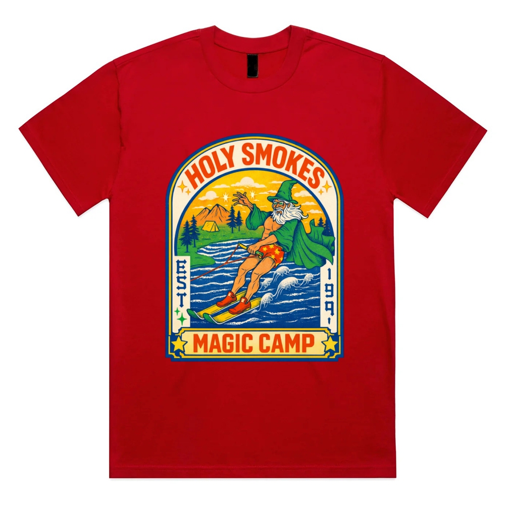 Mystic Summer Waterskiing Cotton Classic Fit Retro Dark Humor Graphic Tee