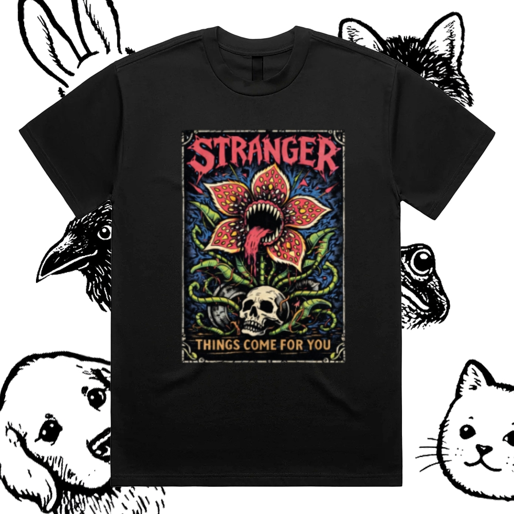 Ominous Bloom Stalker Cotton Classic Fit Retro Dark Humor Graphic Tee