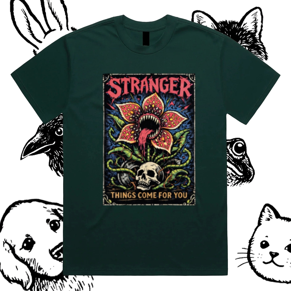 Ominous Bloom Stalker Cotton Classic Fit Retro Dark Humor Graphic Tee