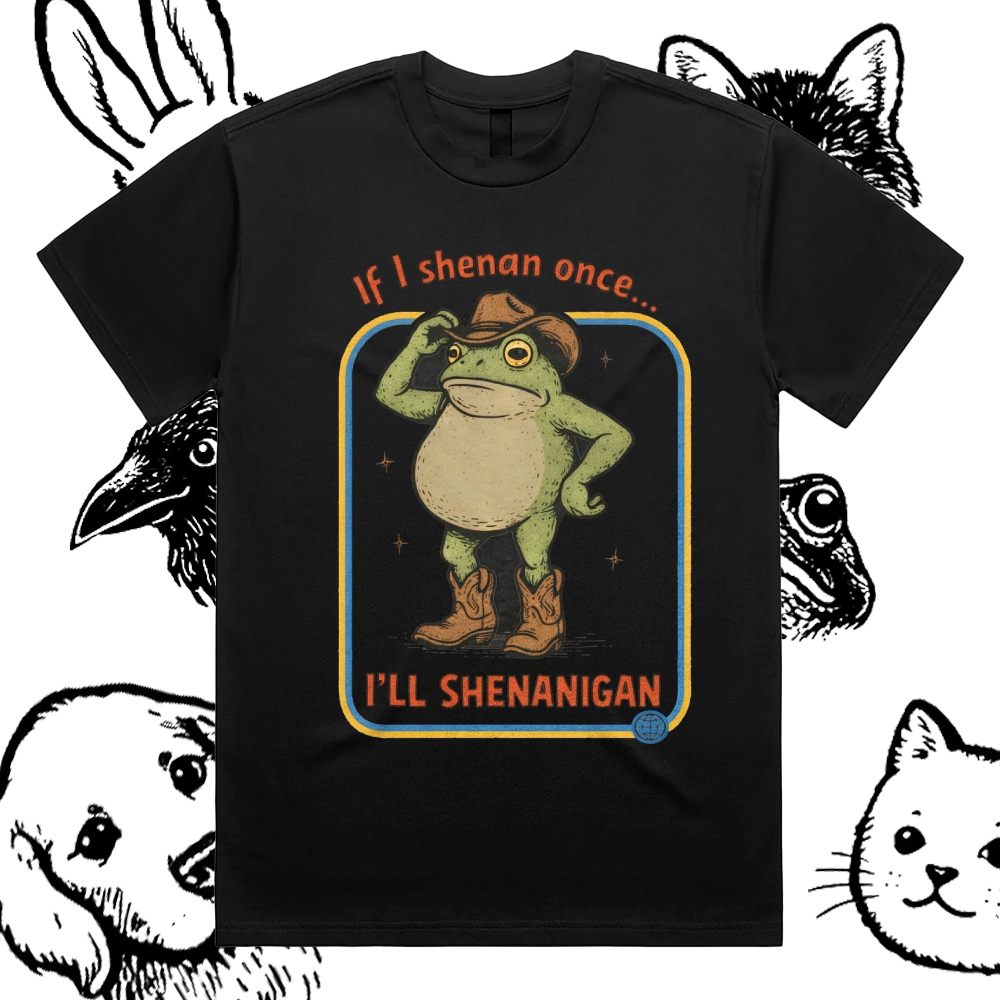 Mischievous Cowboy Frog Cotton Classic Fit Retro Dark Humor Graphic Tee