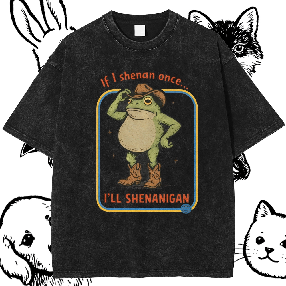 Mischievous Cowboy Frog Cotton Vintage Wash Classic Graphic Tee