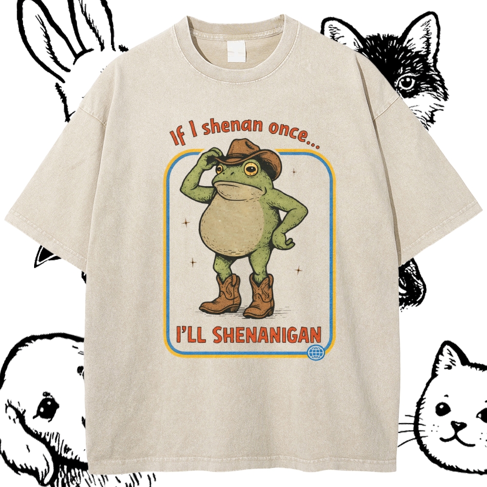 Mischievous Cowboy Frog Cotton Vintage Wash Classic Graphic Tee