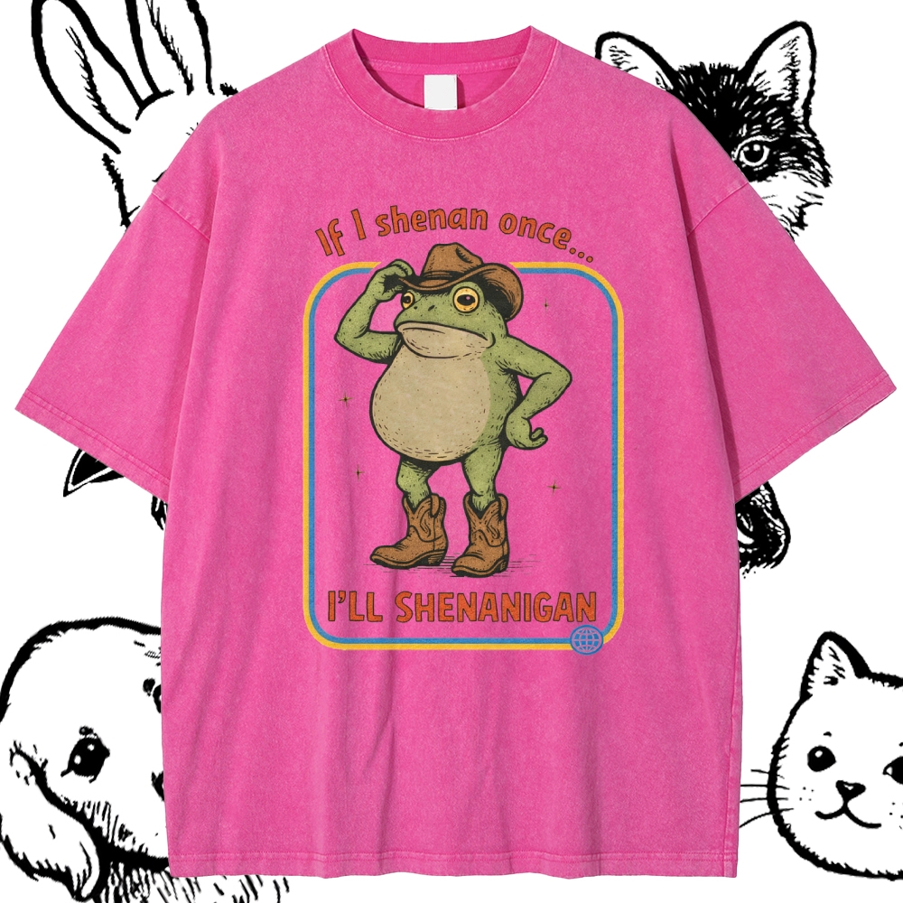 Mischievous Cowboy Frog Cotton Vintage Wash Classic Graphic Tee