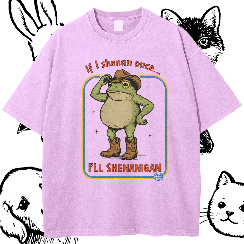 Mischievous Cowboy Frog Cotton Vintage Wash Classic Graphic Tee
