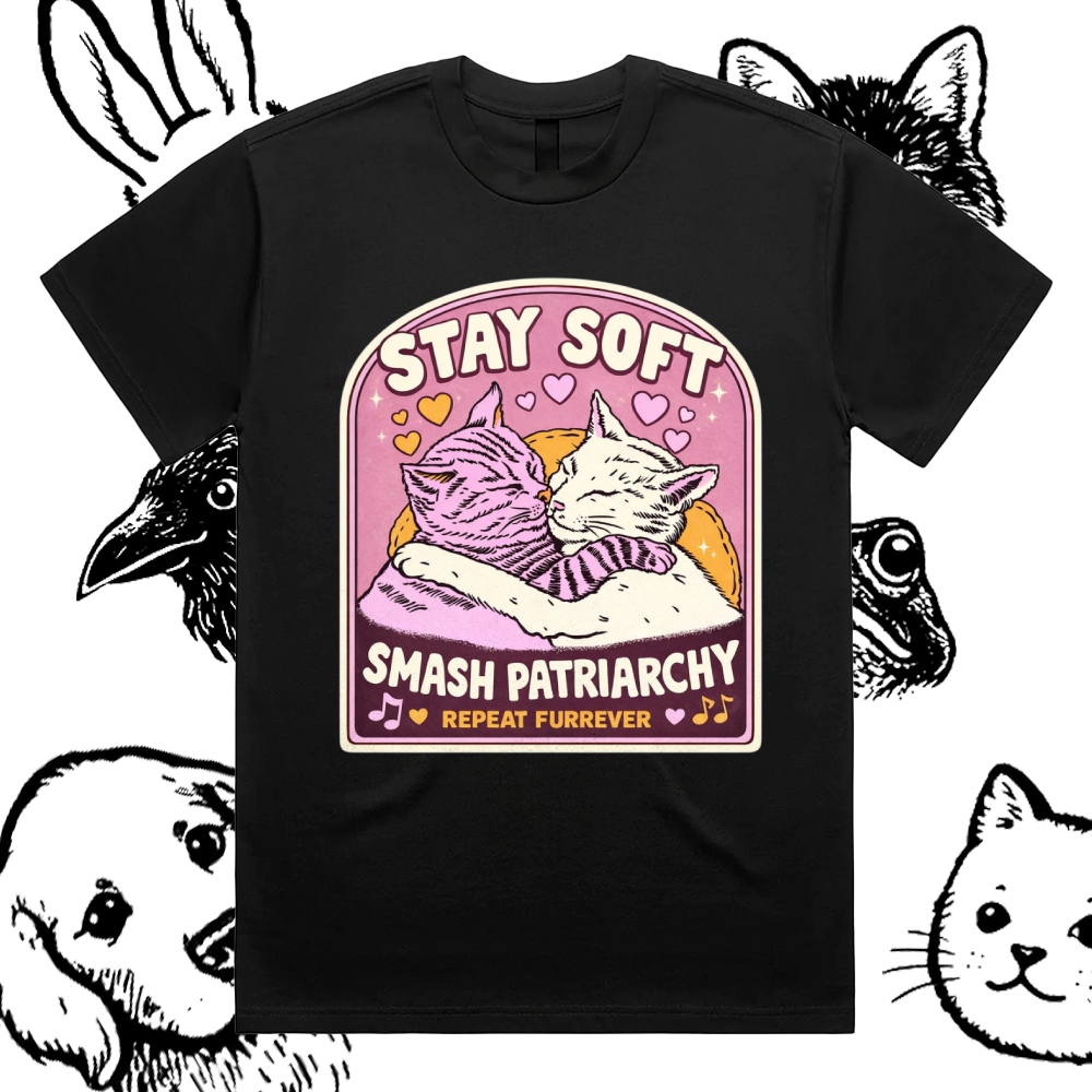 Cats Smash Patriarchy Cotton Classic Fit Retro Dark Humor Graphic Tee