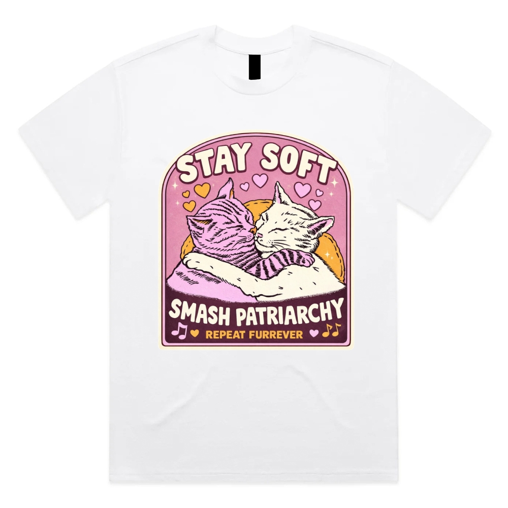 Cats Smash Patriarchy Cotton Classic Fit Retro Dark Humor Graphic Tee