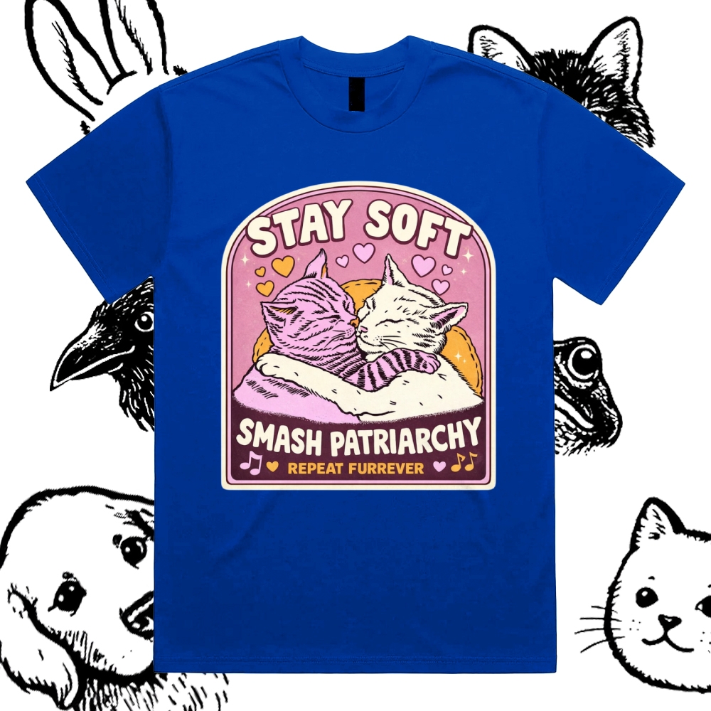 Cats Smash Patriarchy Cotton Classic Fit Retro Dark Humor Graphic Tee